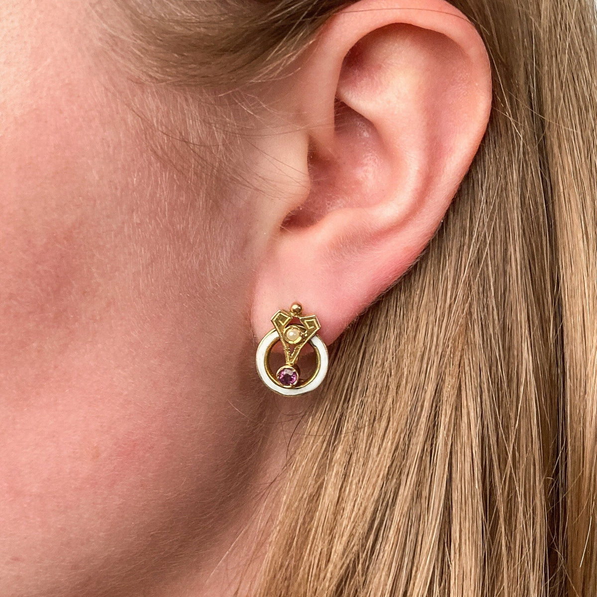 Antique Enamel Earrings of 12k Gold - Trademark Antiques