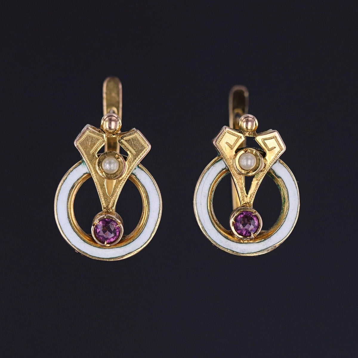 Antique Enamel Earrings of 12k Gold - Trademark Antiques