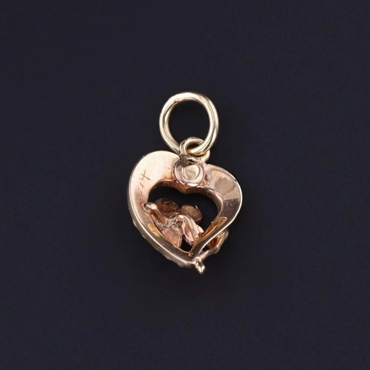 Antique Enamel Flower and Heart Charm of 14k Gold - Trademark Antiques