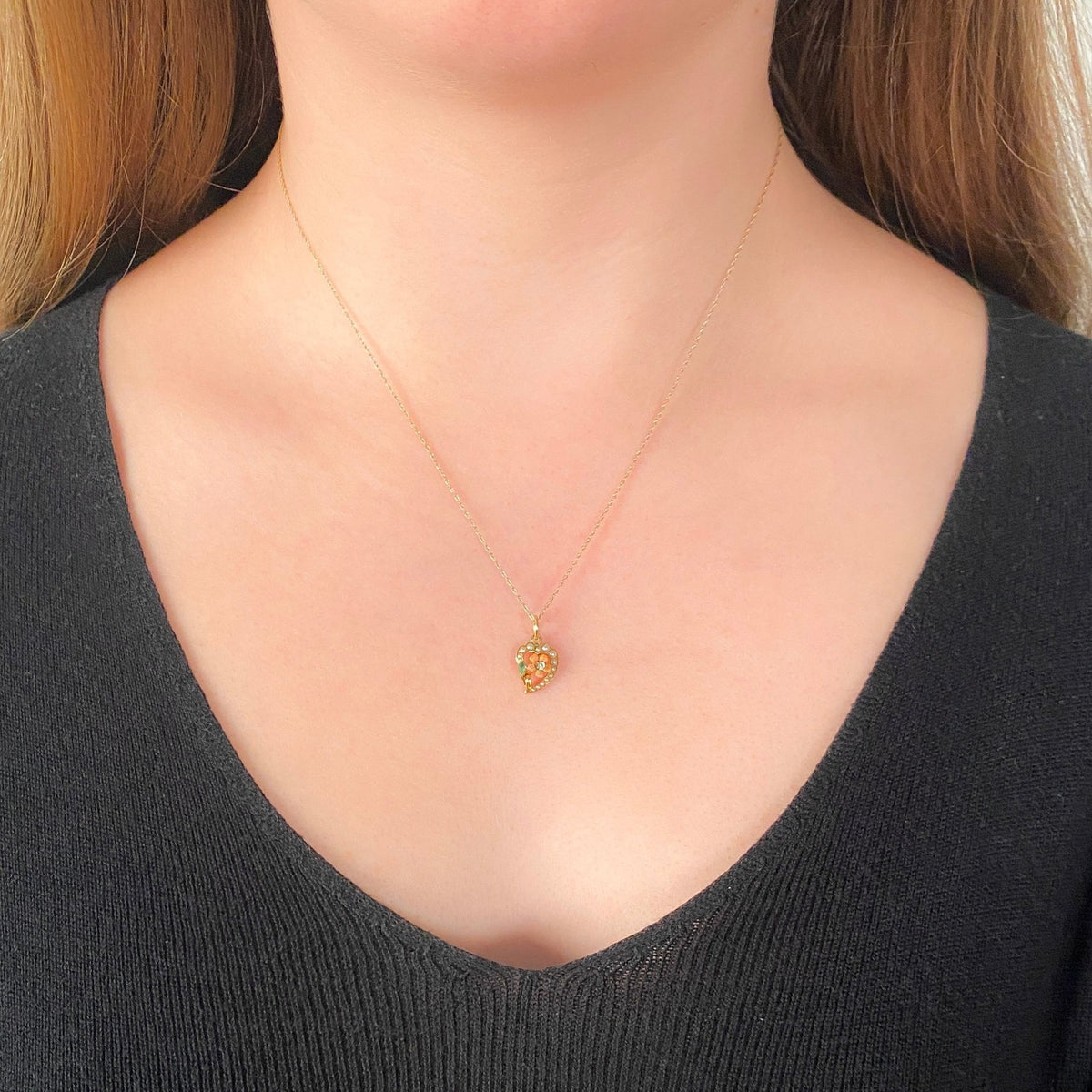 Antique Enamel Flower and Heart Charm of 14k Gold - Trademark Antiques