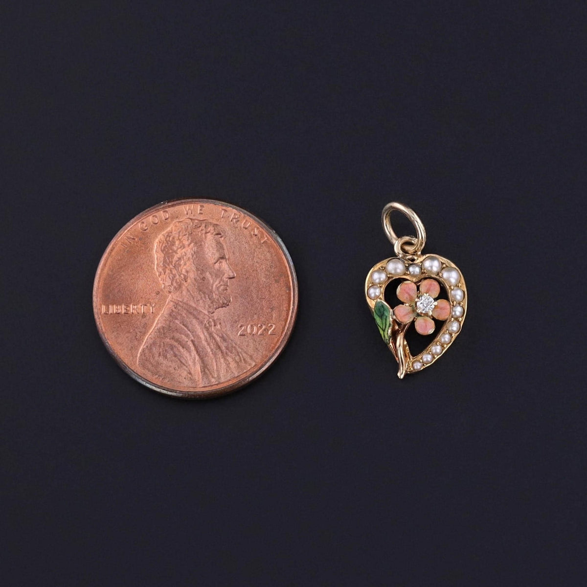Antique Enamel Flower and Heart Charm of 14k Gold - Trademark Antiques