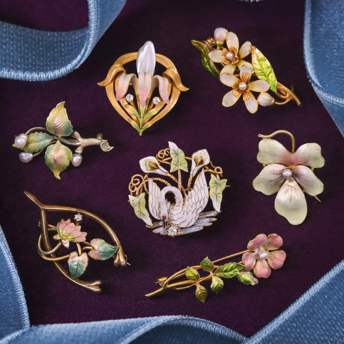 Antique Enamel Flower Brooch of 10k Gold - Trademark Antiques