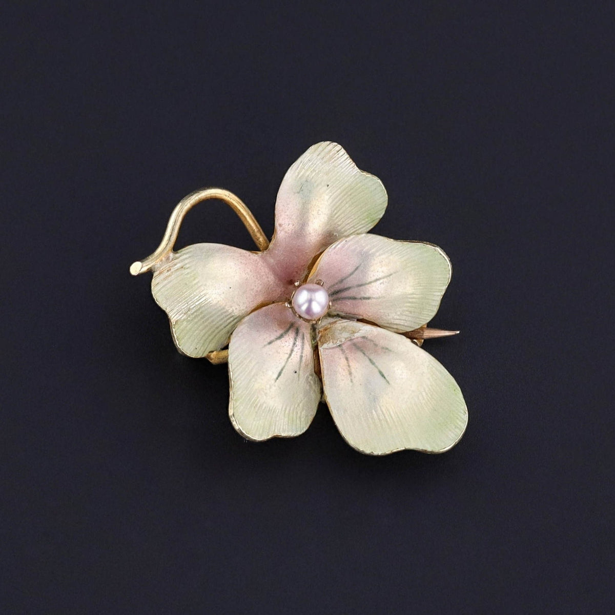 Antique Enamel Flower Brooch of 10k Gold - Trademark Antiques