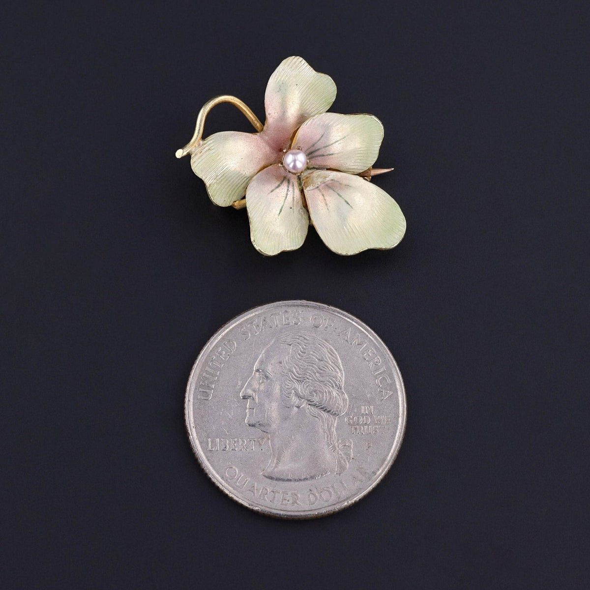Antique Enamel Flower Brooch of 10k Gold - Trademark Antiques