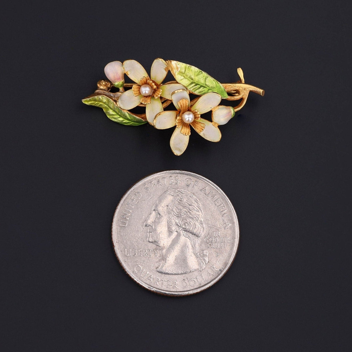 Antique Enamel Flower Brooch of 14k Gold - Trademark Antiques