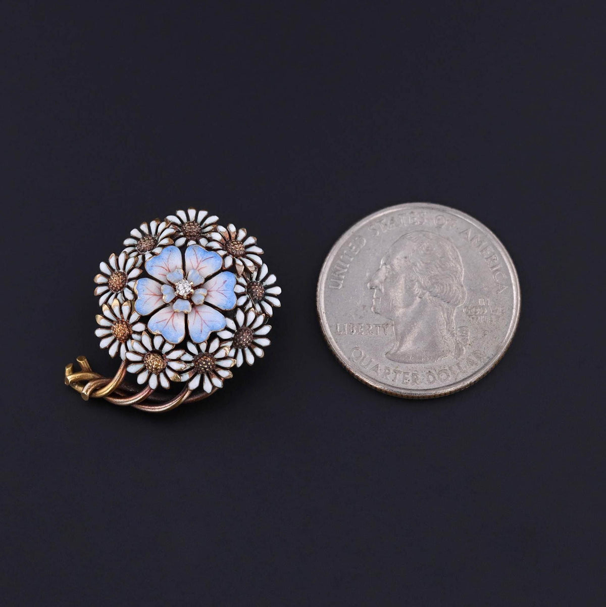 Antique Enamel Flower Brooch of 14k Gold - Trademark Antiques