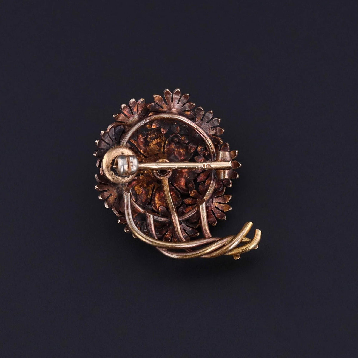 Antique Enamel Flower Brooch of 14k Gold - Trademark Antiques