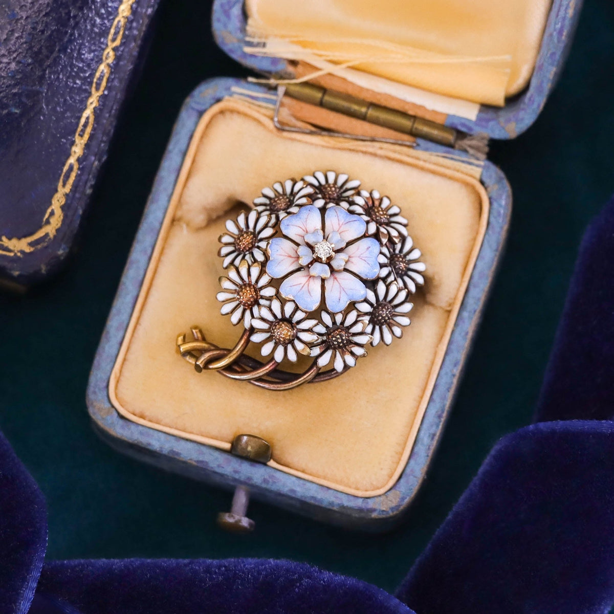 Antique Enamel Flower Brooch of 14k Gold - Trademark Antiques