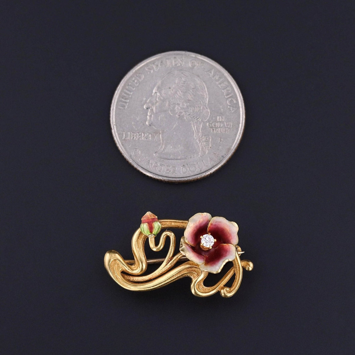 Antique Enamel Flower Brooch of 14k Gold - Trademark Antiques