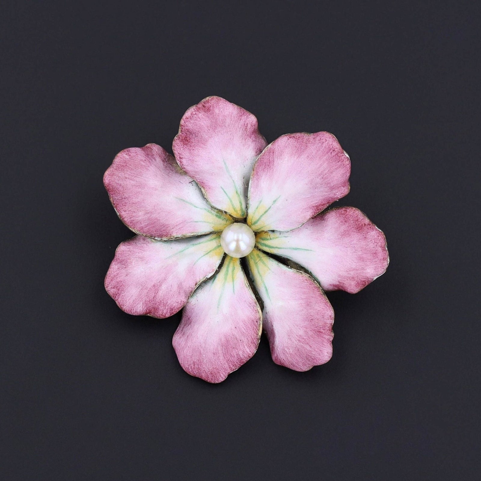 Antique Enamel Flower Brooch of 14k Gold by AJ Hedges - Trademark Antiques