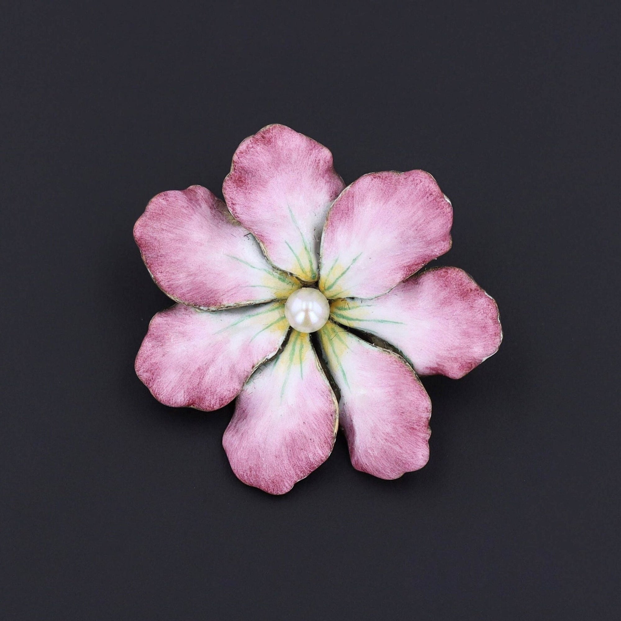 Antique Enamel Flower Brooch of 14k Gold by AJ Hedges - Trademark Antiques