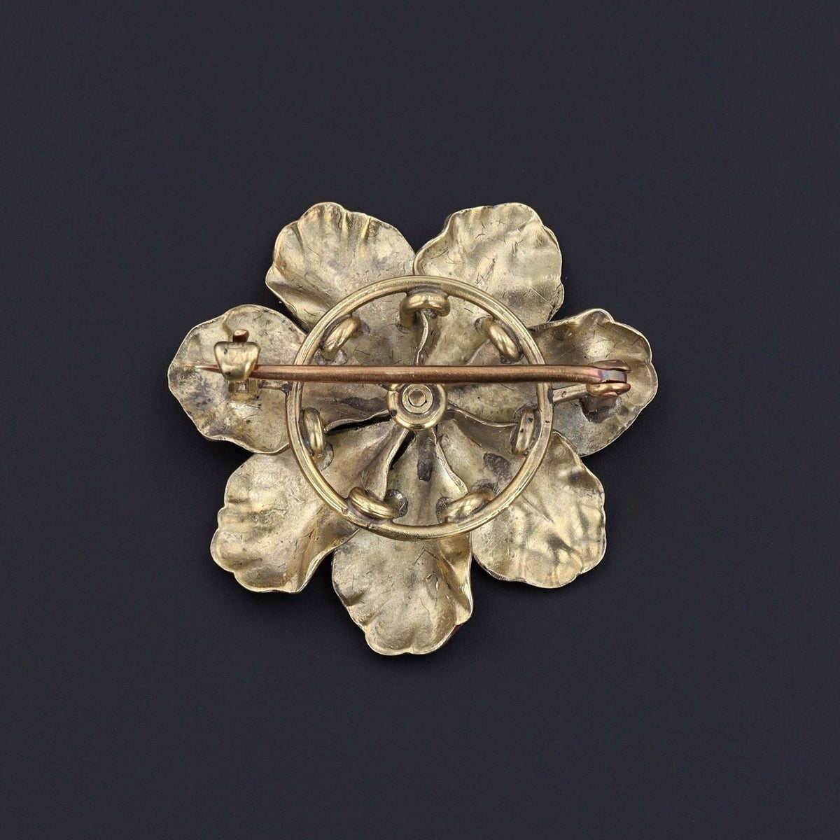 Antique Enamel Flower Brooch of 14k Gold by AJ Hedges - Trademark Antiques