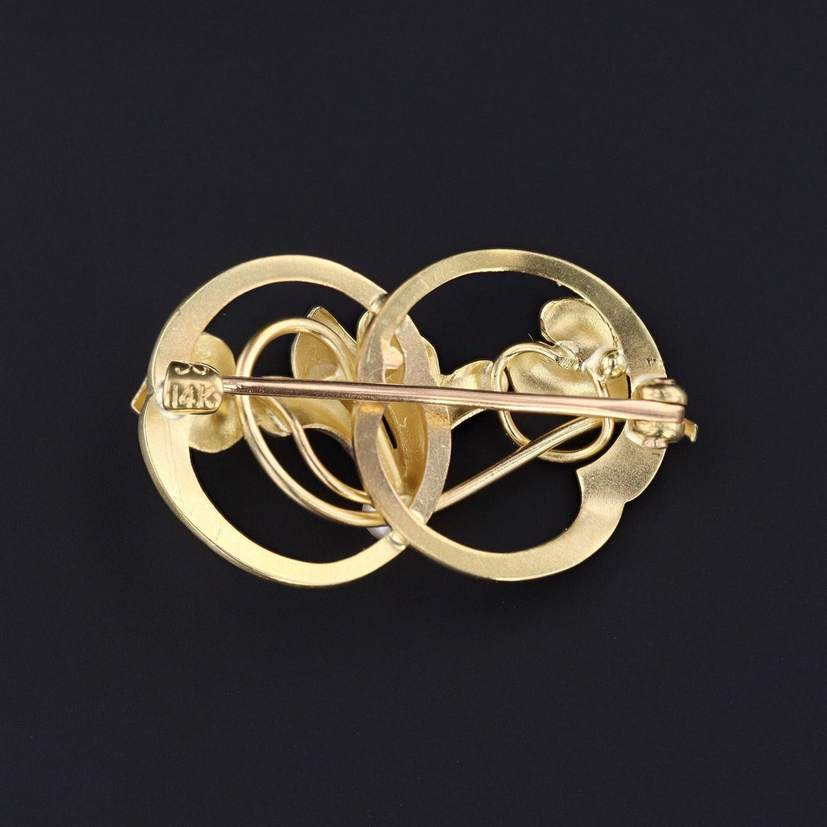 Antique Enamel Flower Brooch of 14k Gold by Krementz - Trademark Antiques