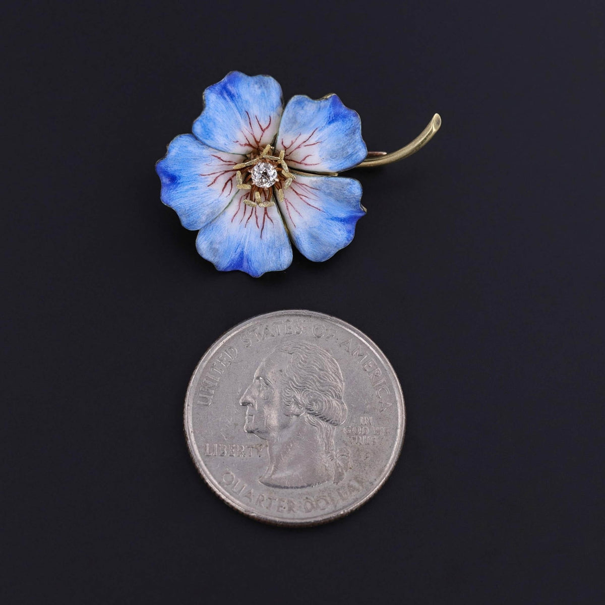 Antique Enamel Flower Brooch of 18k Gold - Trademark Antiques