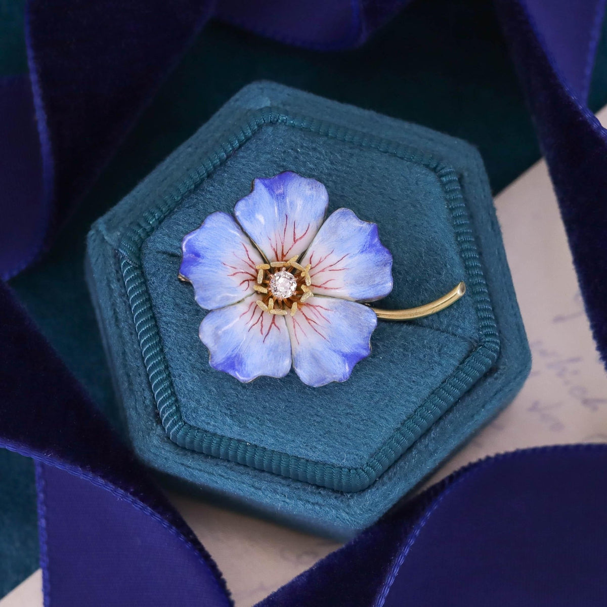 Antique Enamel Flower Brooch of 18k Gold - Trademark Antiques