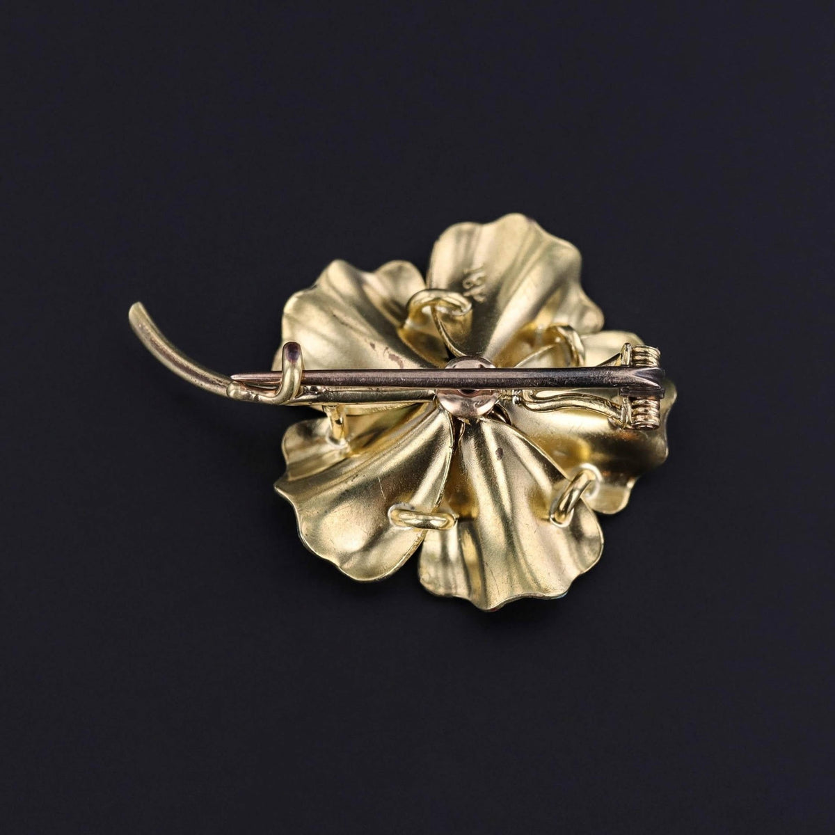 Antique Enamel Flower Brooch of 18k Gold - Trademark Antiques