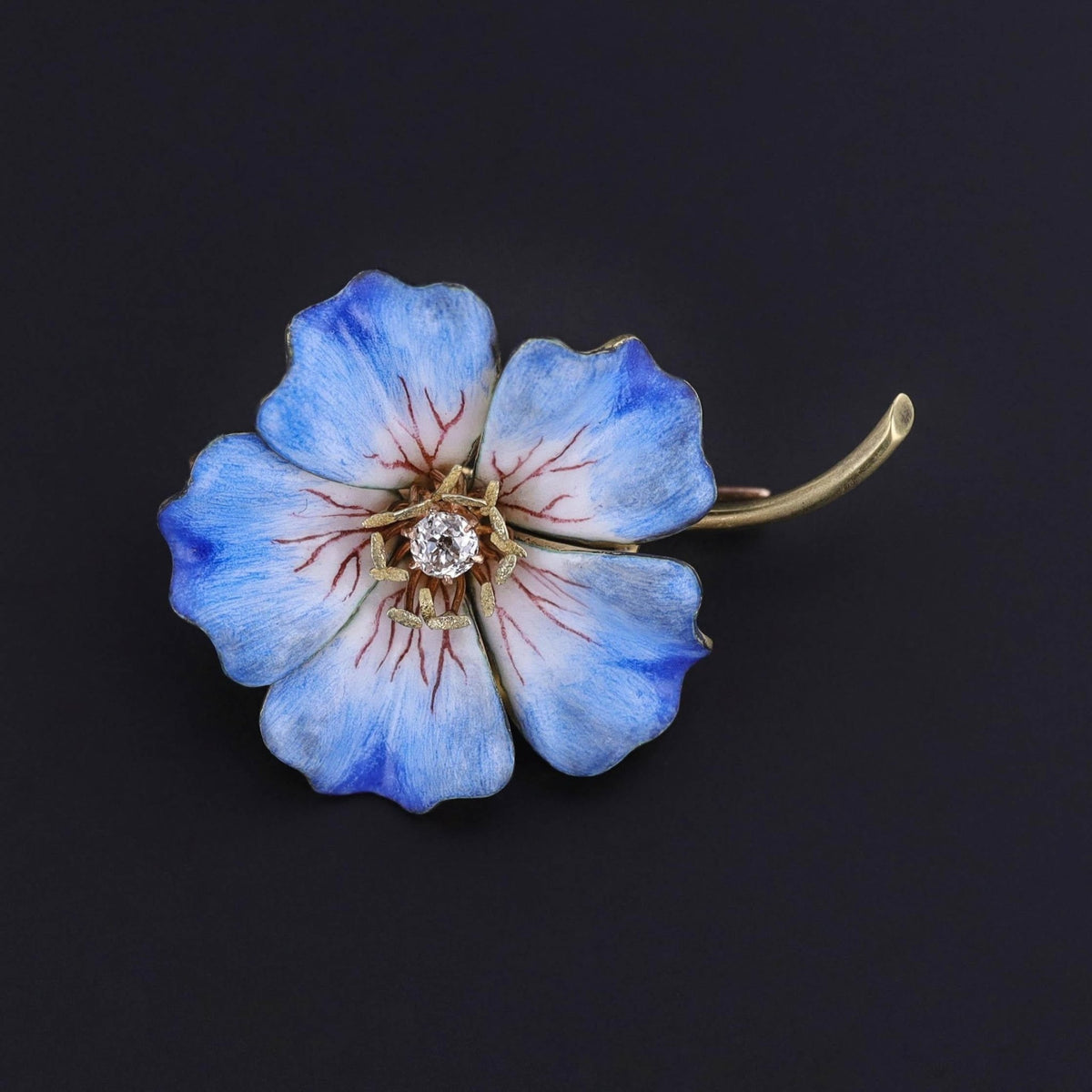 Antique Enamel Flower Brooch of 18k Gold - Trademark Antiques