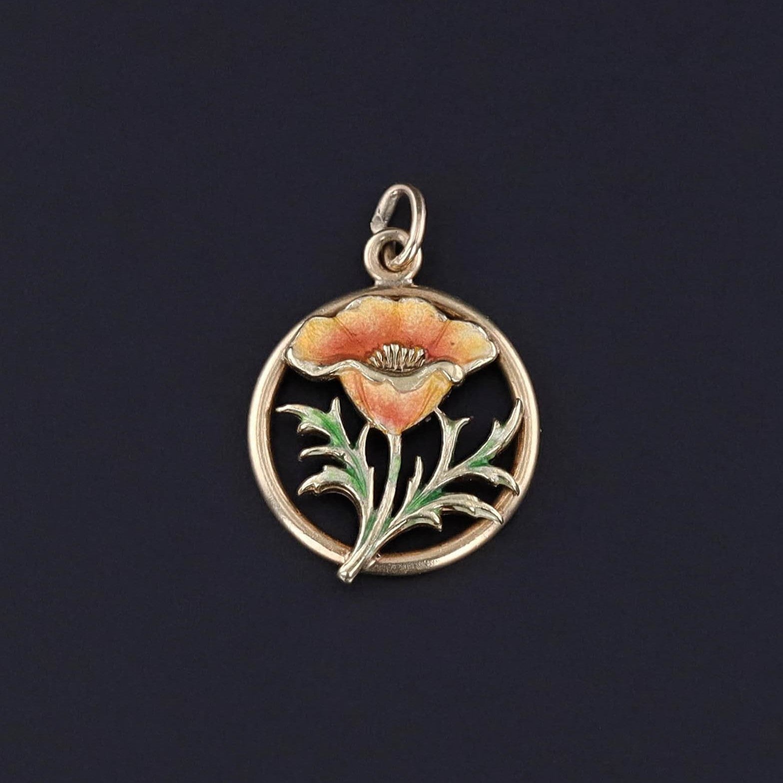 Antique Enamel Flower Charm of 14k Gold - Trademark Antiques
