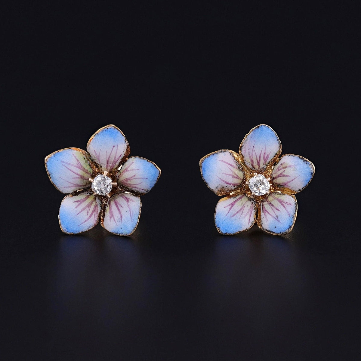 Antique Enamel Flower Earrings of 14k Gold - Trademark Antiques