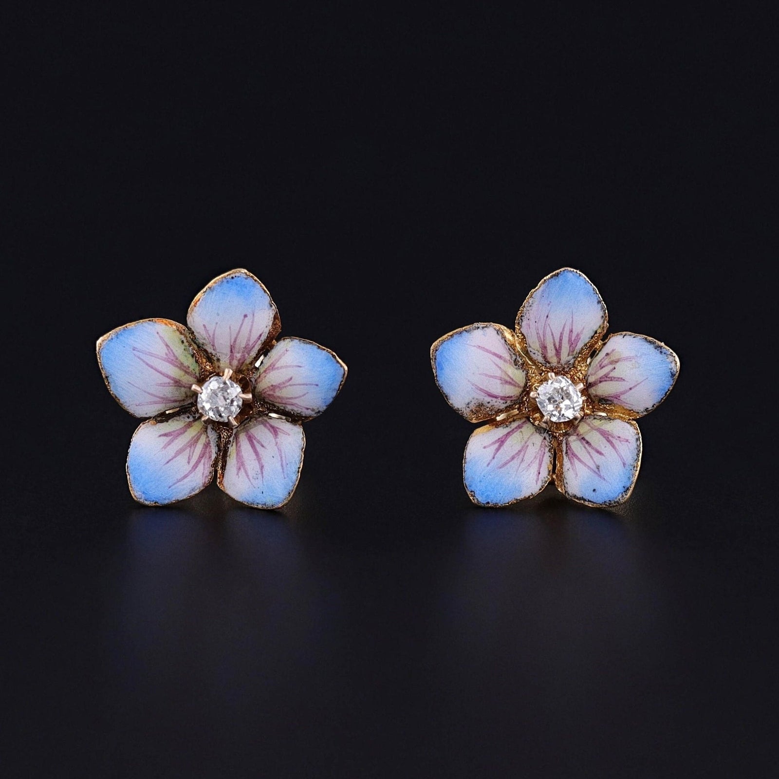 Antique Enamel Flower Earrings of 14k Gold - Trademark Antiques