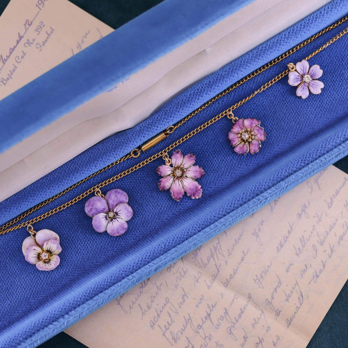 Antique Enamel Flower Necklace of 10k &amp; 14k Gold - Trademark Antiques
