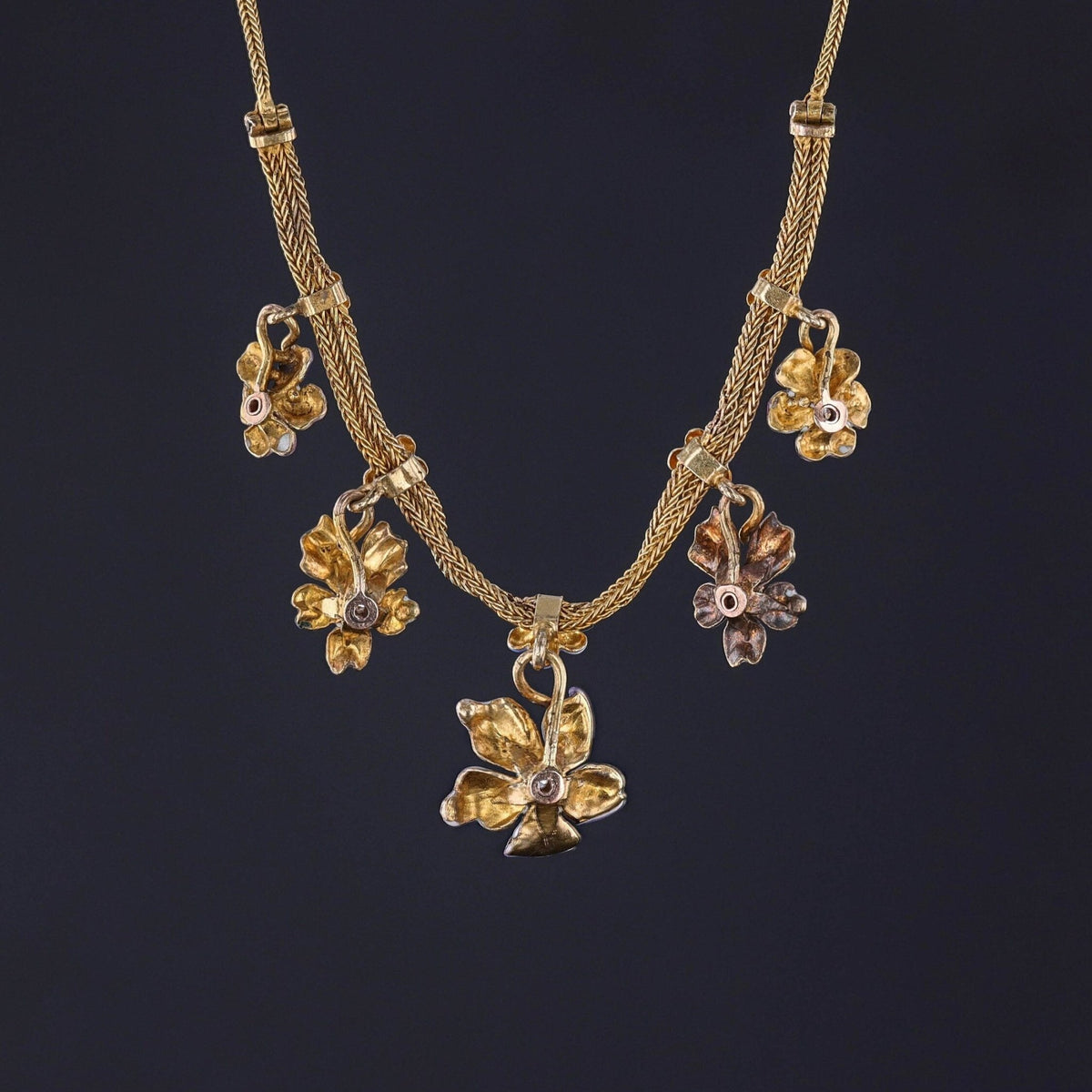 Antique Enamel Flower Necklace of 14k Gold - Trademark Antiques