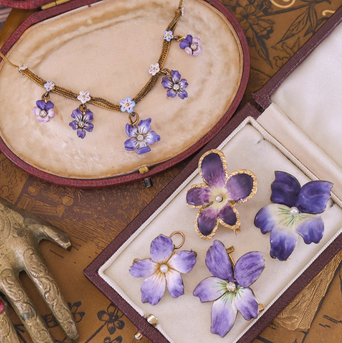 Antique Enamel Flower Necklace of 14k Gold - Trademark Antiques