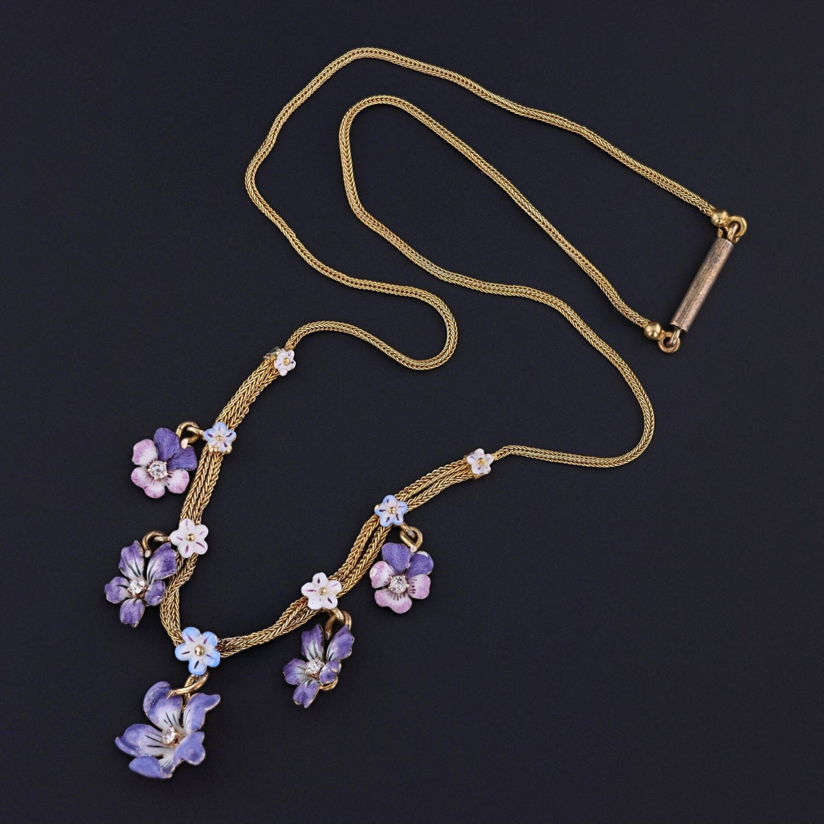 Antique Enamel Flower Necklace of 14k Gold - Trademark Antiques