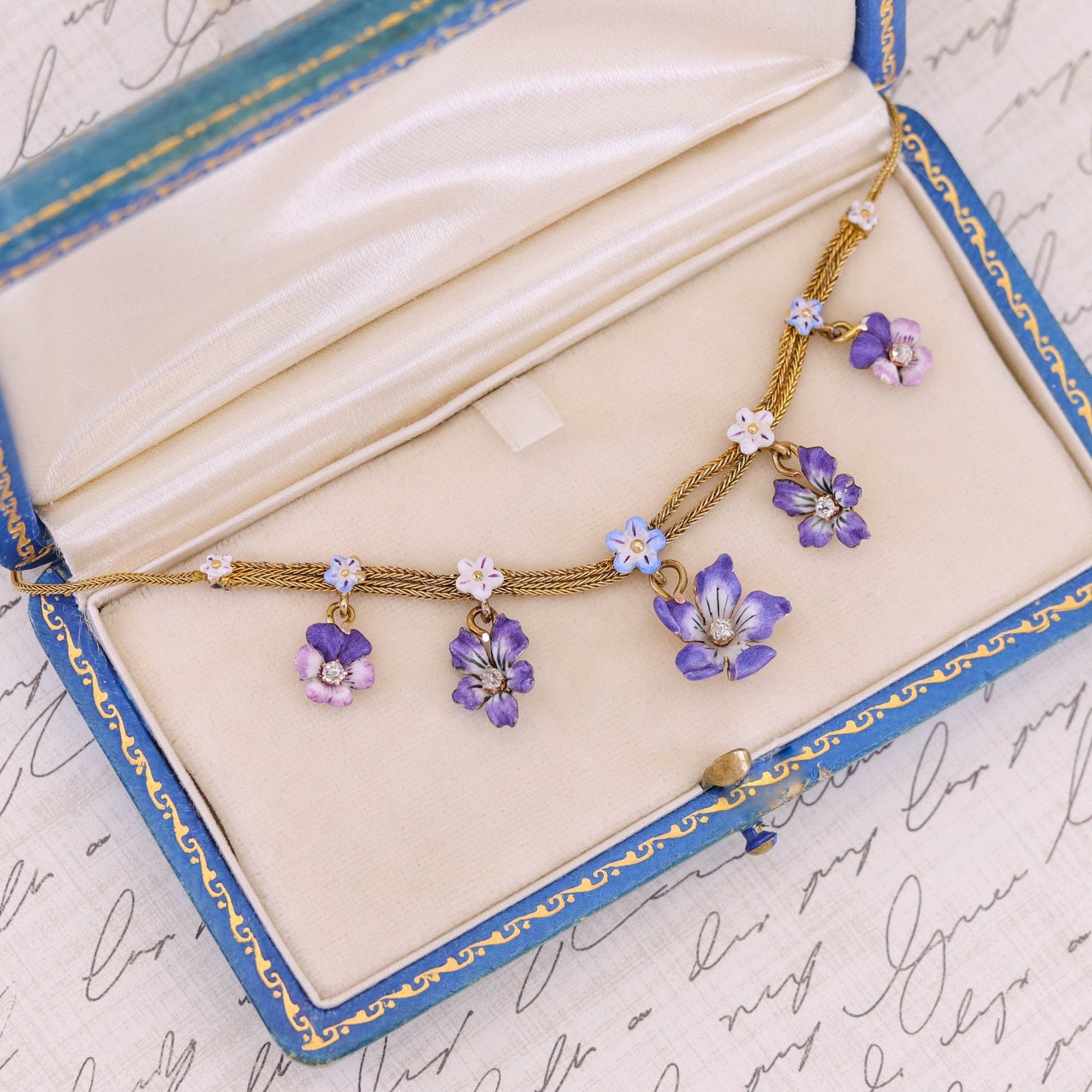 Antique Enamel Flower Necklace of 14k Gold - Trademark Antiques