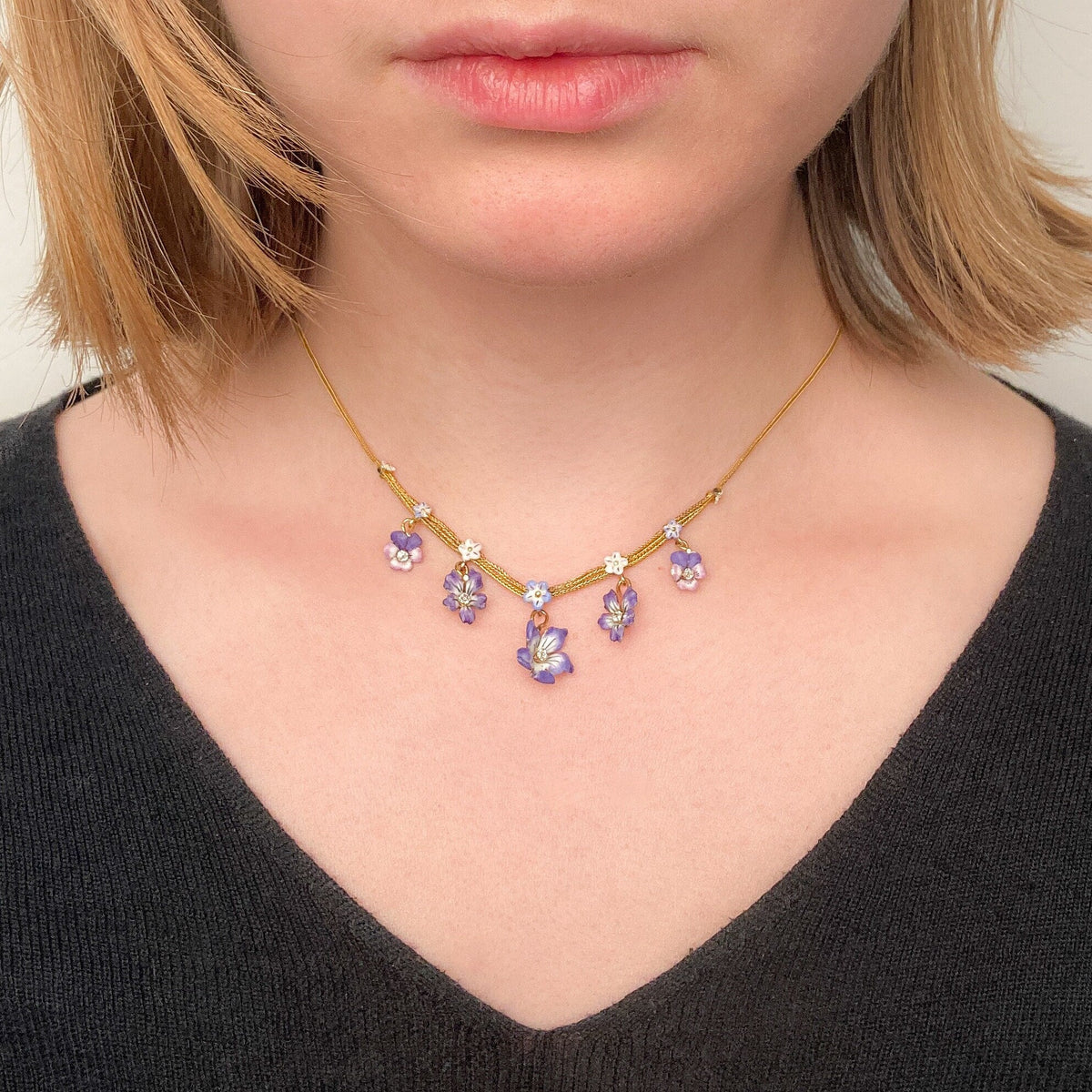 Antique Enamel Flower Necklace of 14k Gold - Trademark Antiques
