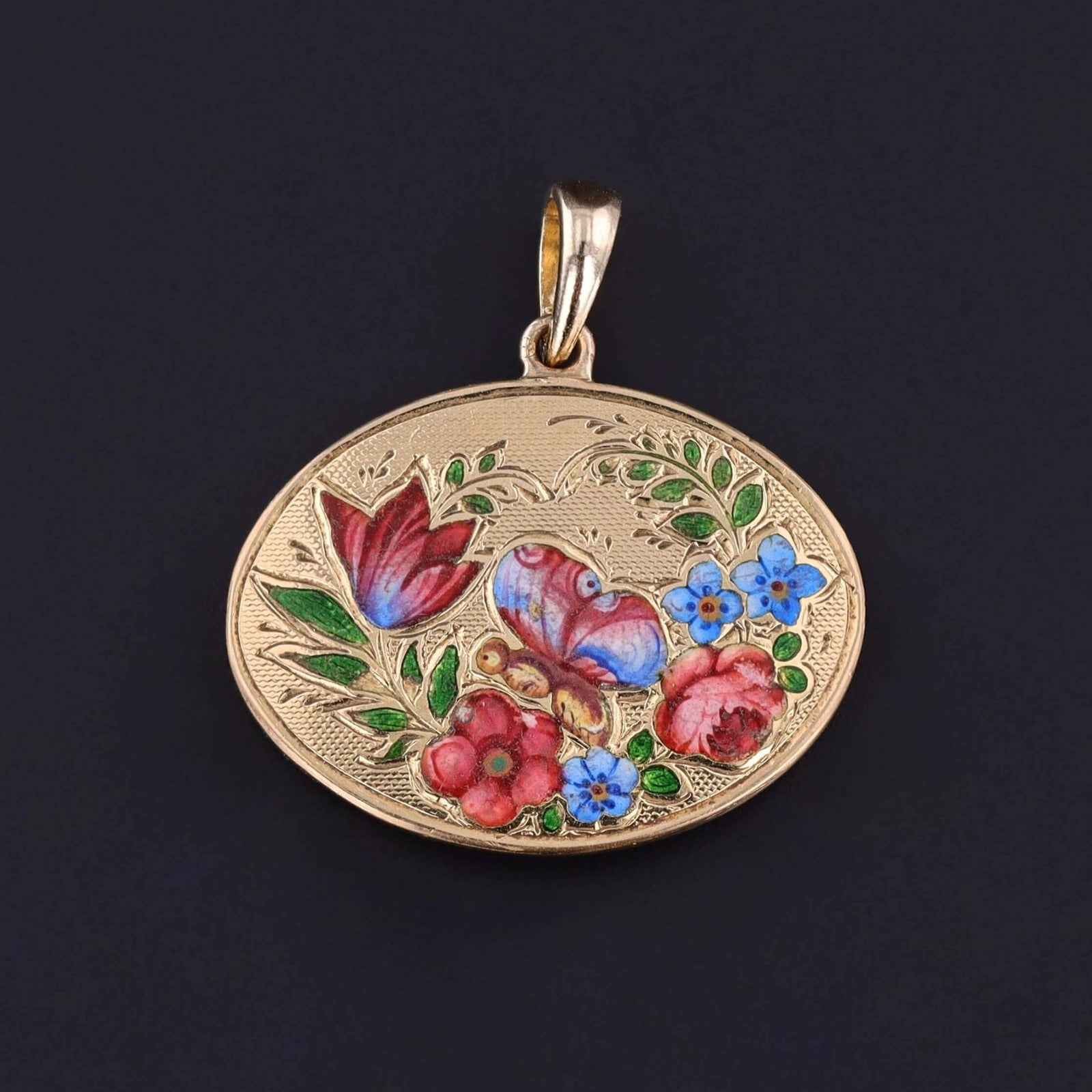 Antique Enamel Flower Pendant of 14k and 18k Gold - Trademark Antiques