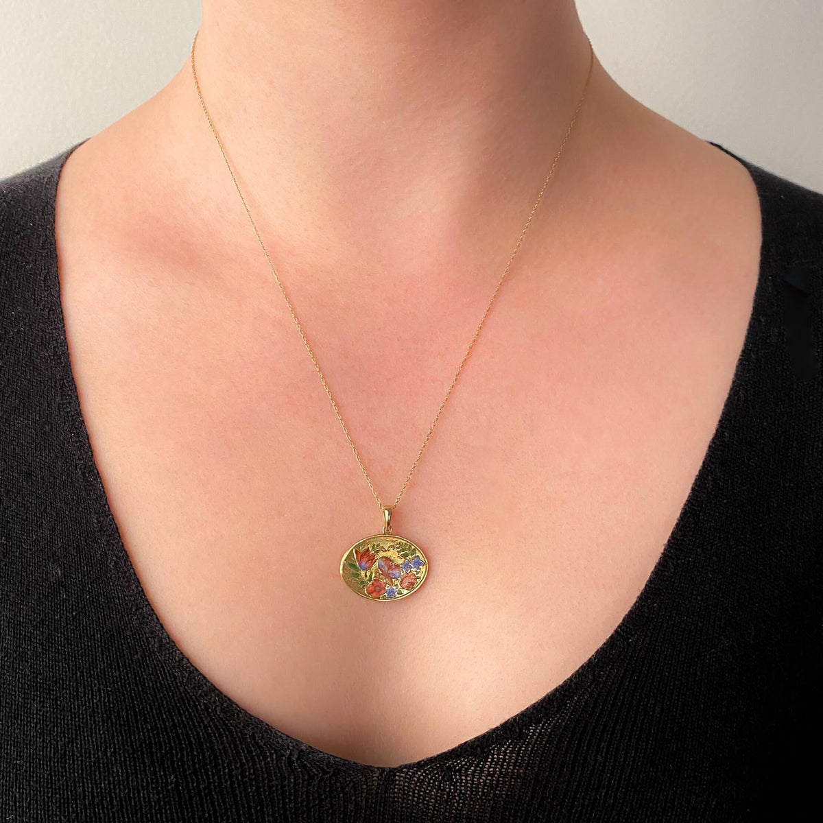 Antique Enamel Flower Pendant of 14k and 18k Gold - Trademark Antiques
