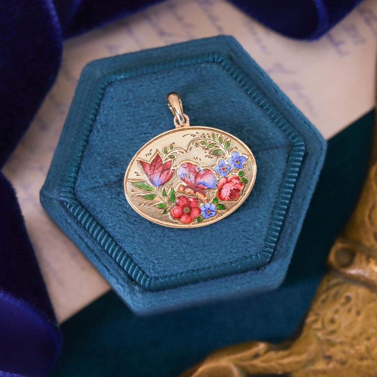 Antique Enamel Flower Pendant of 14k and 18k Gold - Trademark Antiques
