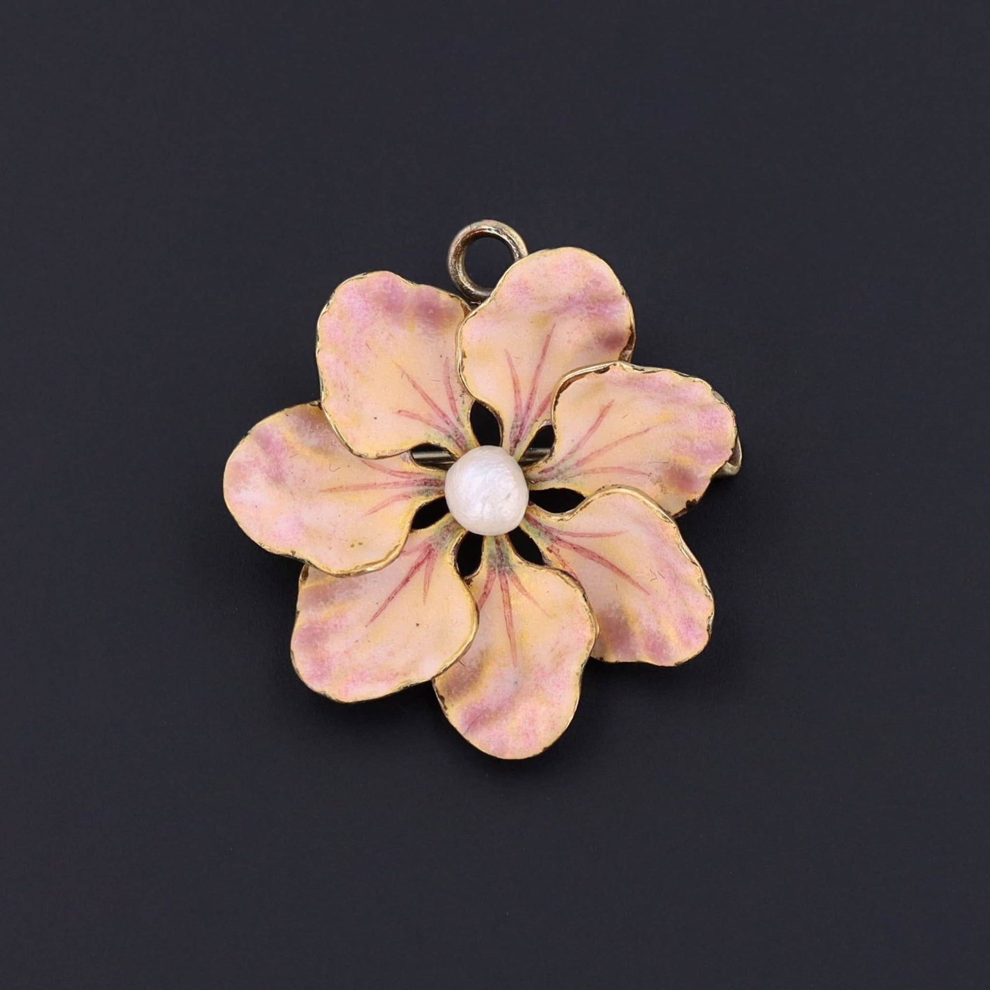 Antique Enamel Flower Pendant or Brooch of 14k Gold - Trademark Antiques