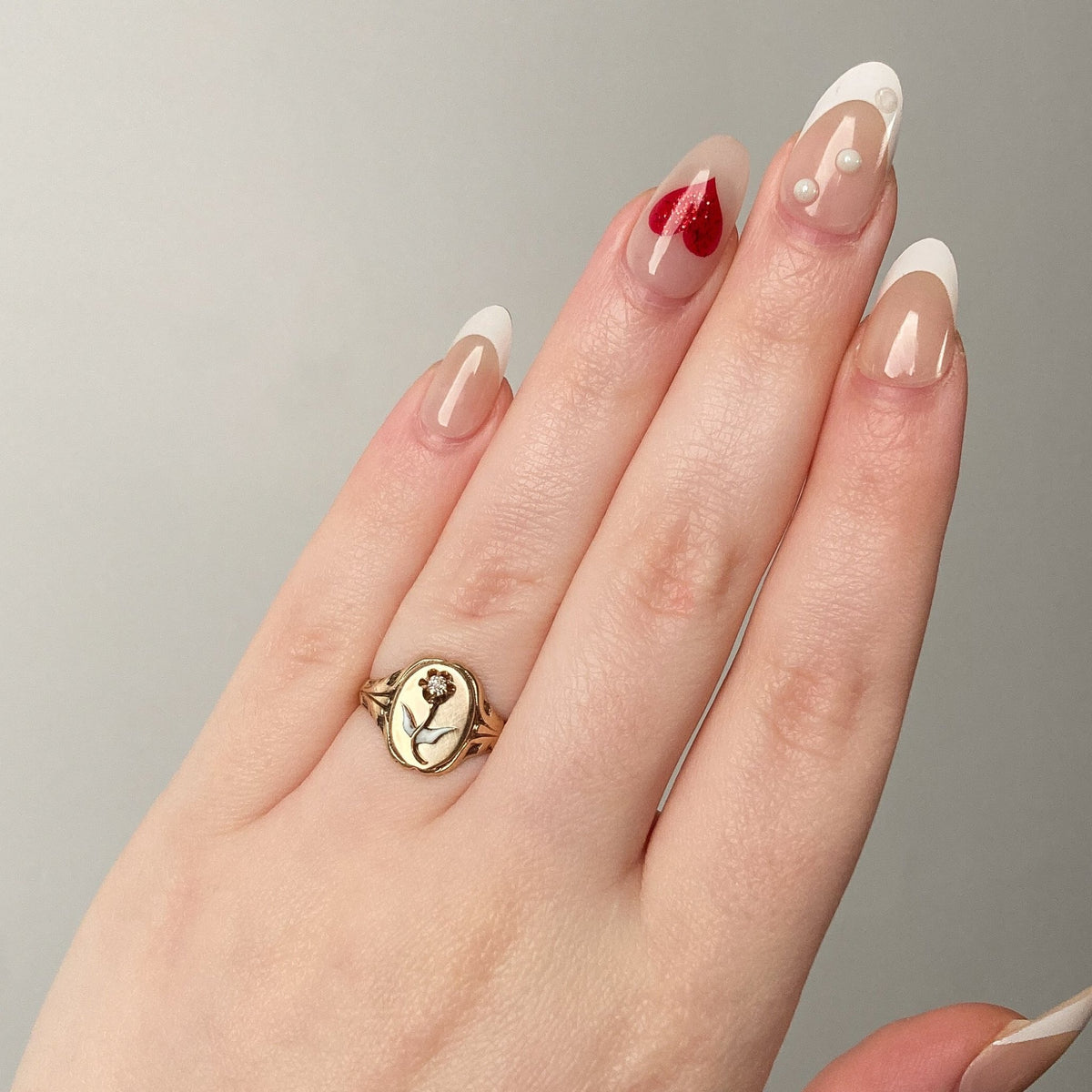Antique Enamel Flower Ring of 10k Gold - Trademark Antiques