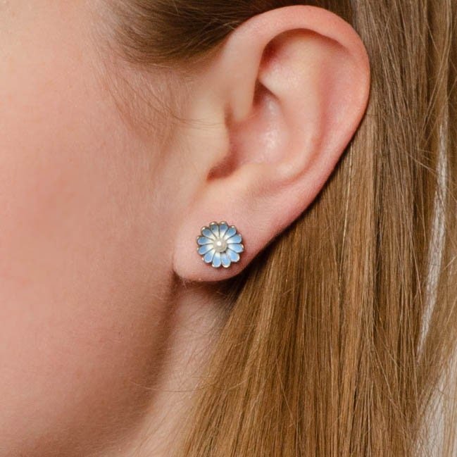 Antique Enamel Flower Single Stud Earring 9ct Gold - Trademark Antiques