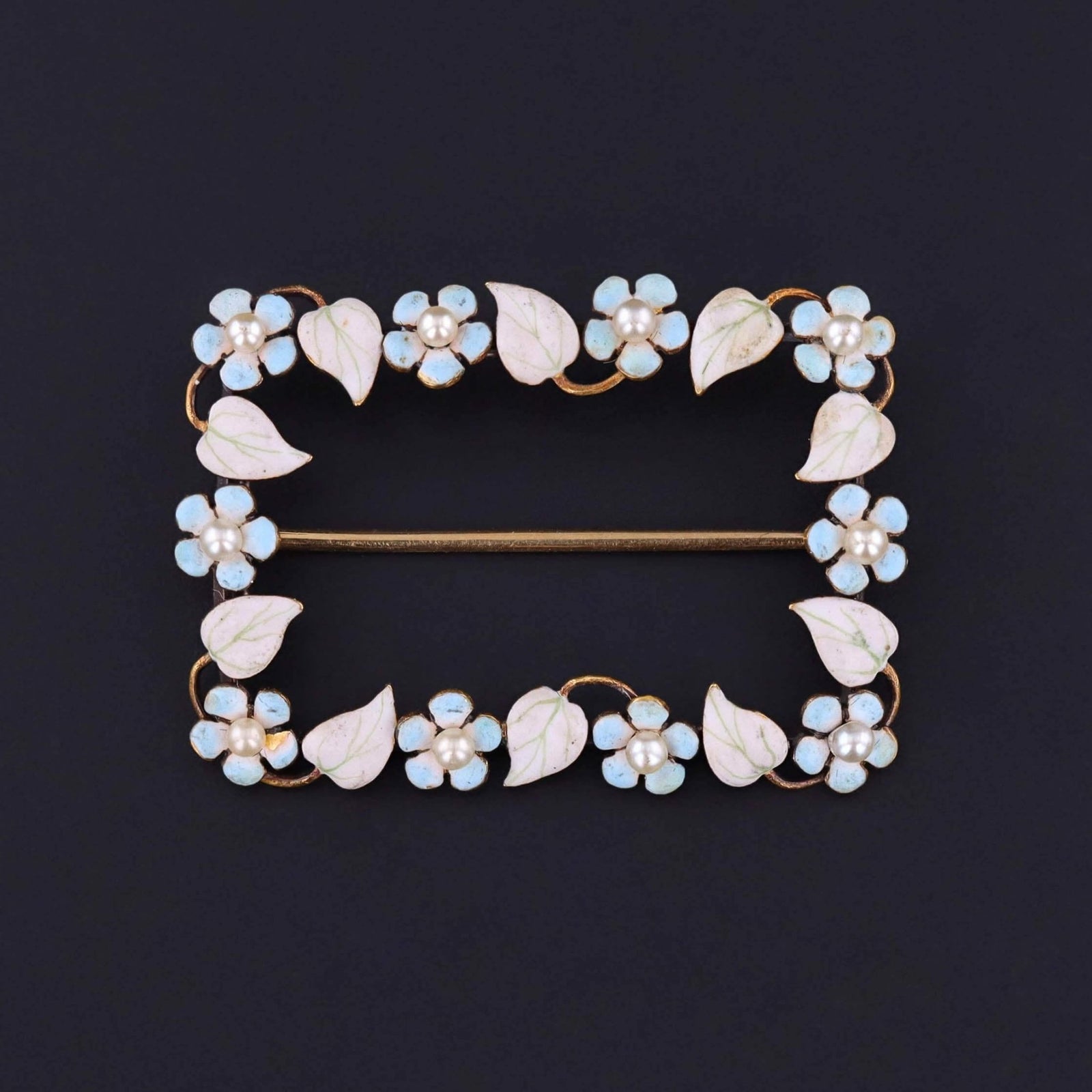 Antique Enamel Forget - Me - Not Flower Brooch of 14k Gold - Trademark Antiques