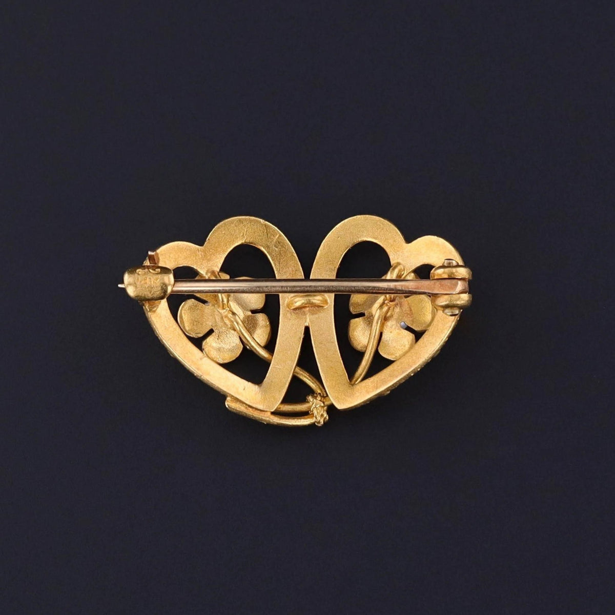 Antique Enamel Forget - Me - Not Heart Brooch of 14k Gold by Krementz &amp; Co - Trademark Antiques