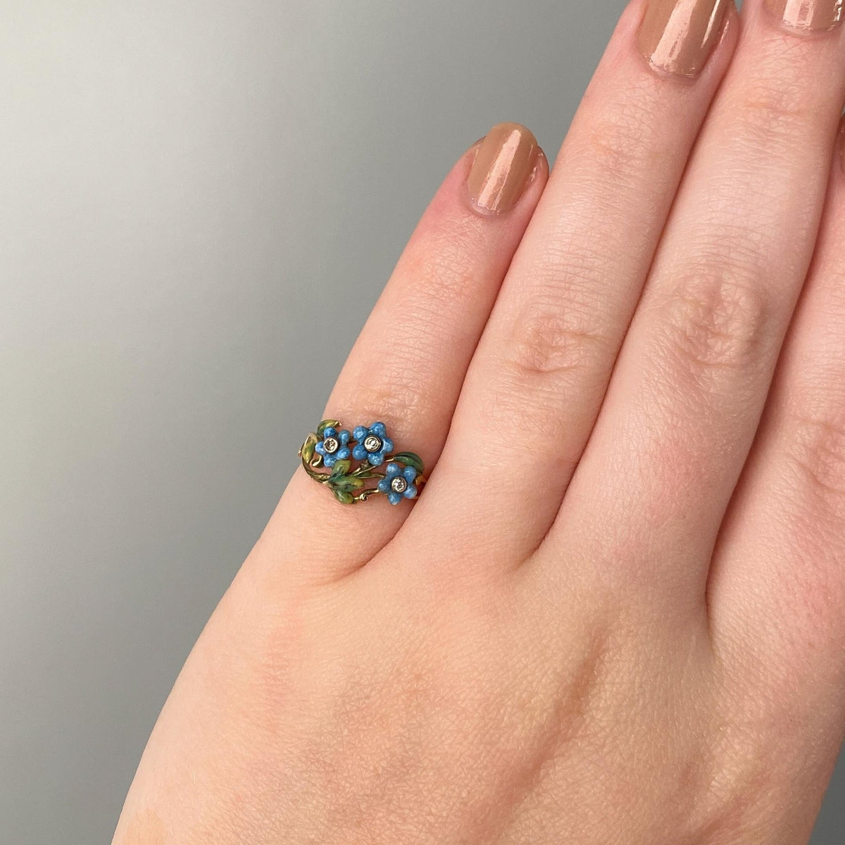 Antique Enamel Forget - Me - Not Ring of 14k Gold - Trademark Antiques