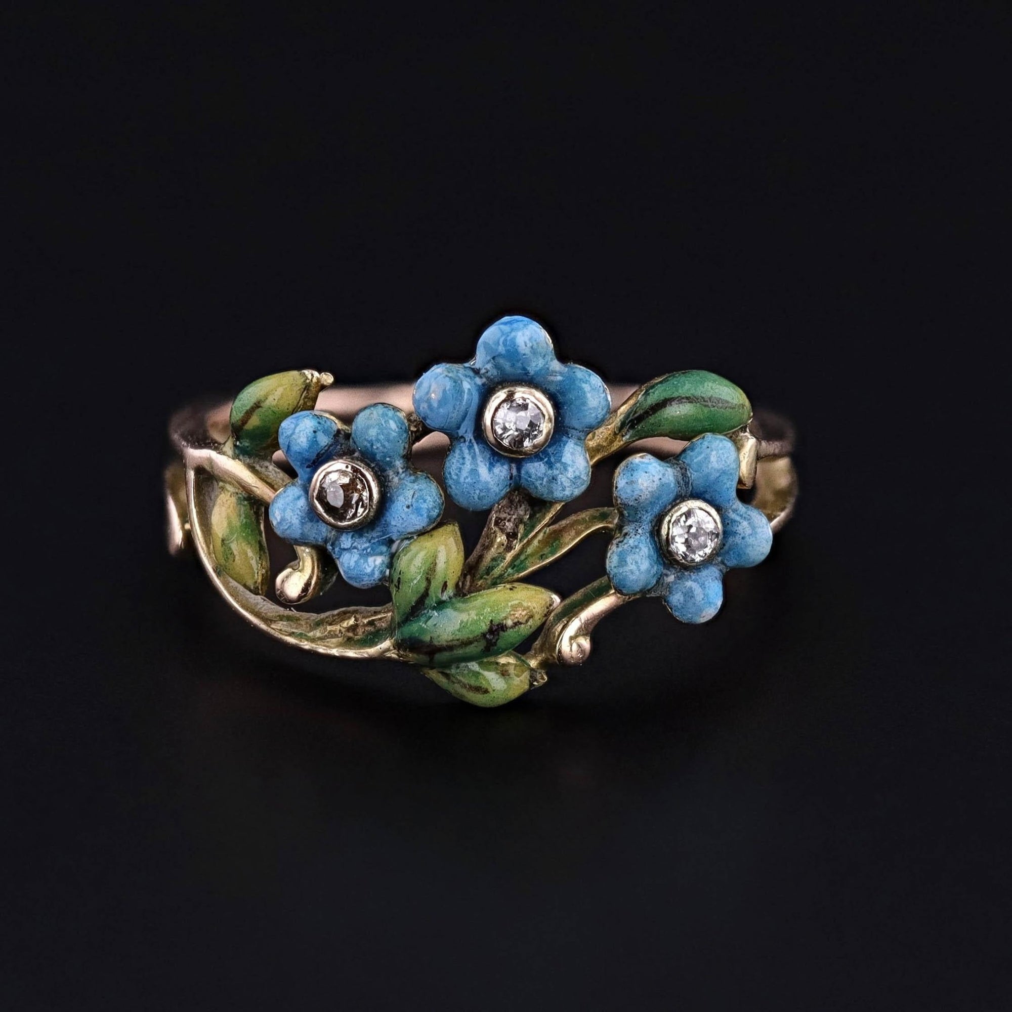Antique Enamel Forget - Me - Not Ring of 14k Gold - Trademark Antiques