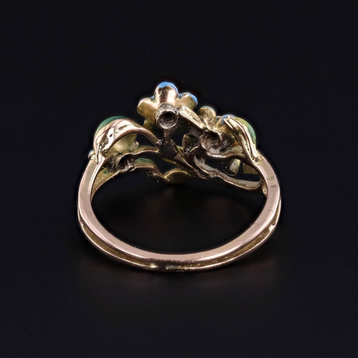 Antique Enamel Forget - Me - Not Ring of 14k Gold - Trademark Antiques