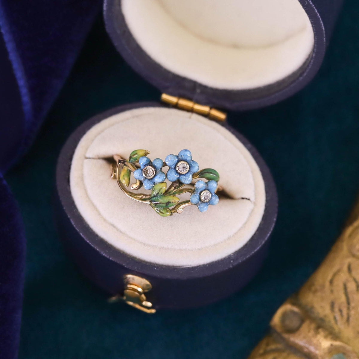 Antique Enamel Forget - Me - Not Ring of 14k Gold - Trademark Antiques