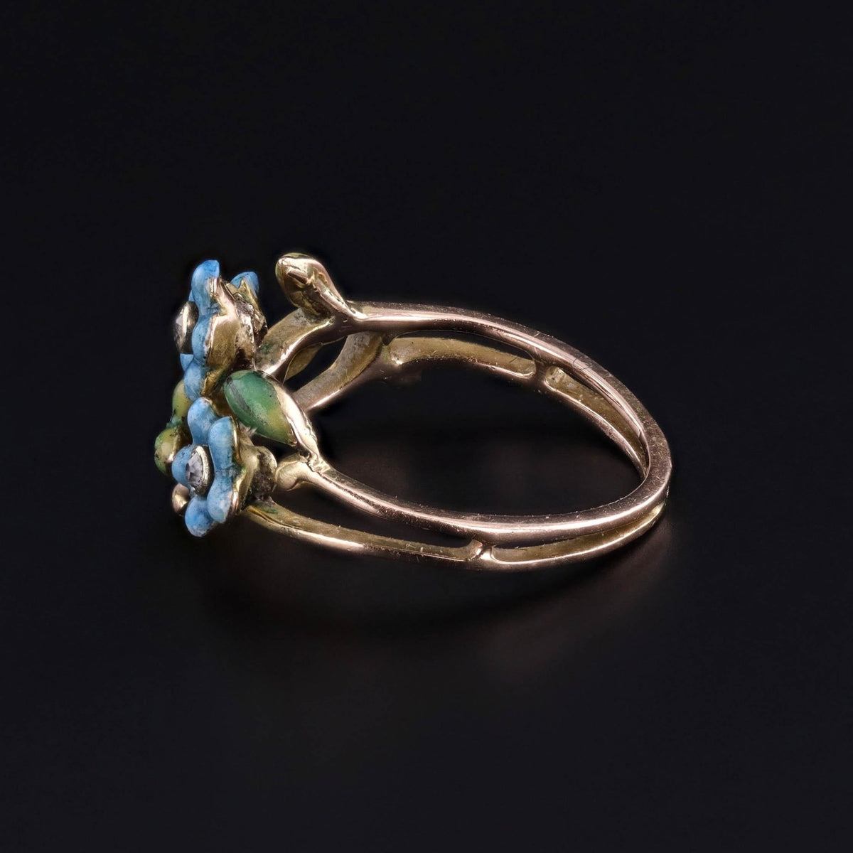Antique Enamel Forget - Me - Not Ring of 14k Gold - Trademark Antiques