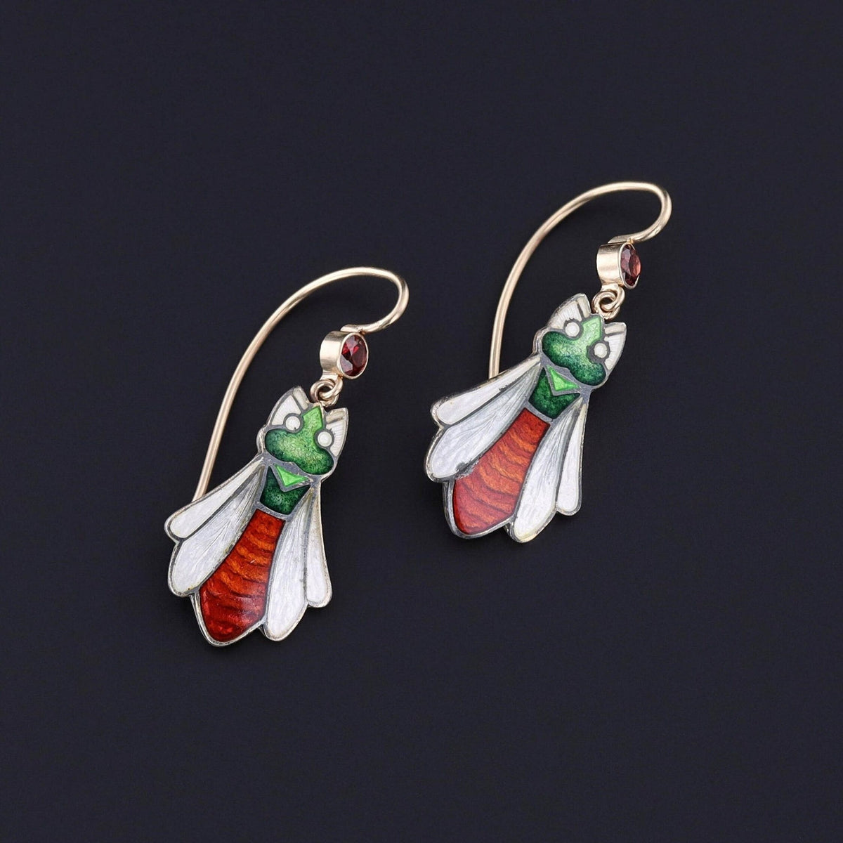 Antique Enamel &amp; Garnet Bug Earrings - Trademark Antiques