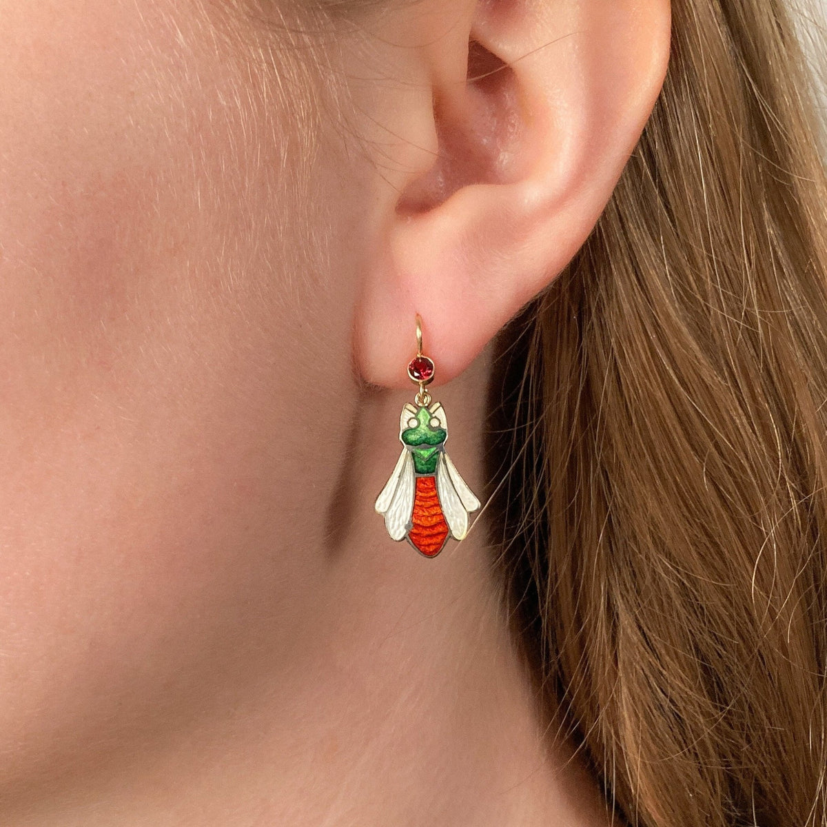 Antique Enamel &amp; Garnet Bug Earrings - Trademark Antiques
