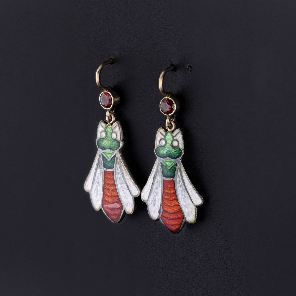 Antique Enamel &amp; Garnet Bug Earrings - Trademark Antiques