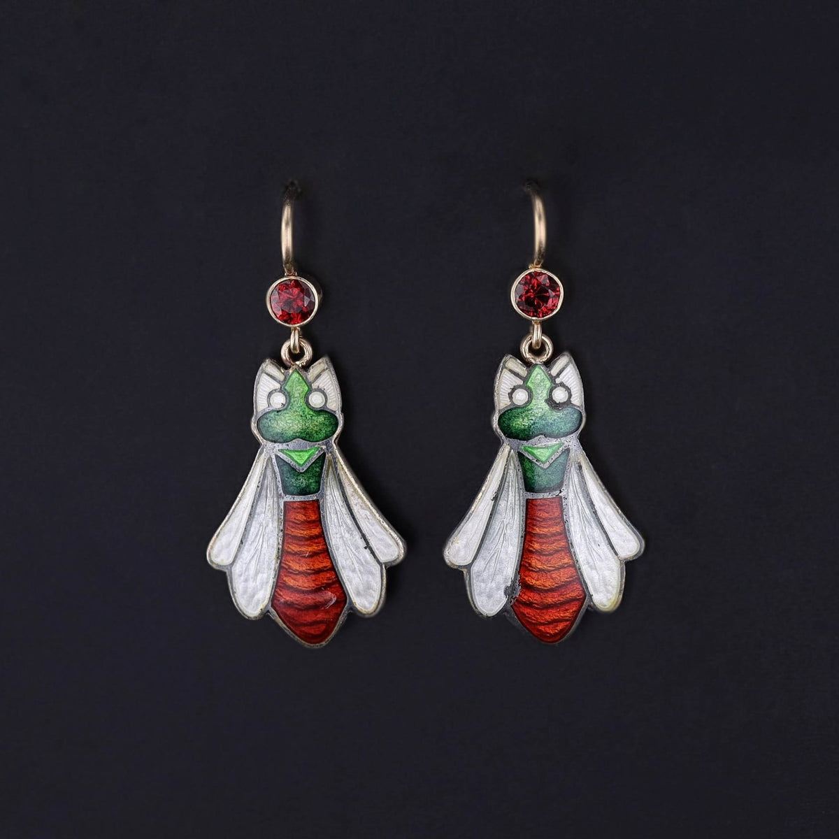 Antique Enamel &amp; Garnet Bug Earrings - Trademark Antiques
