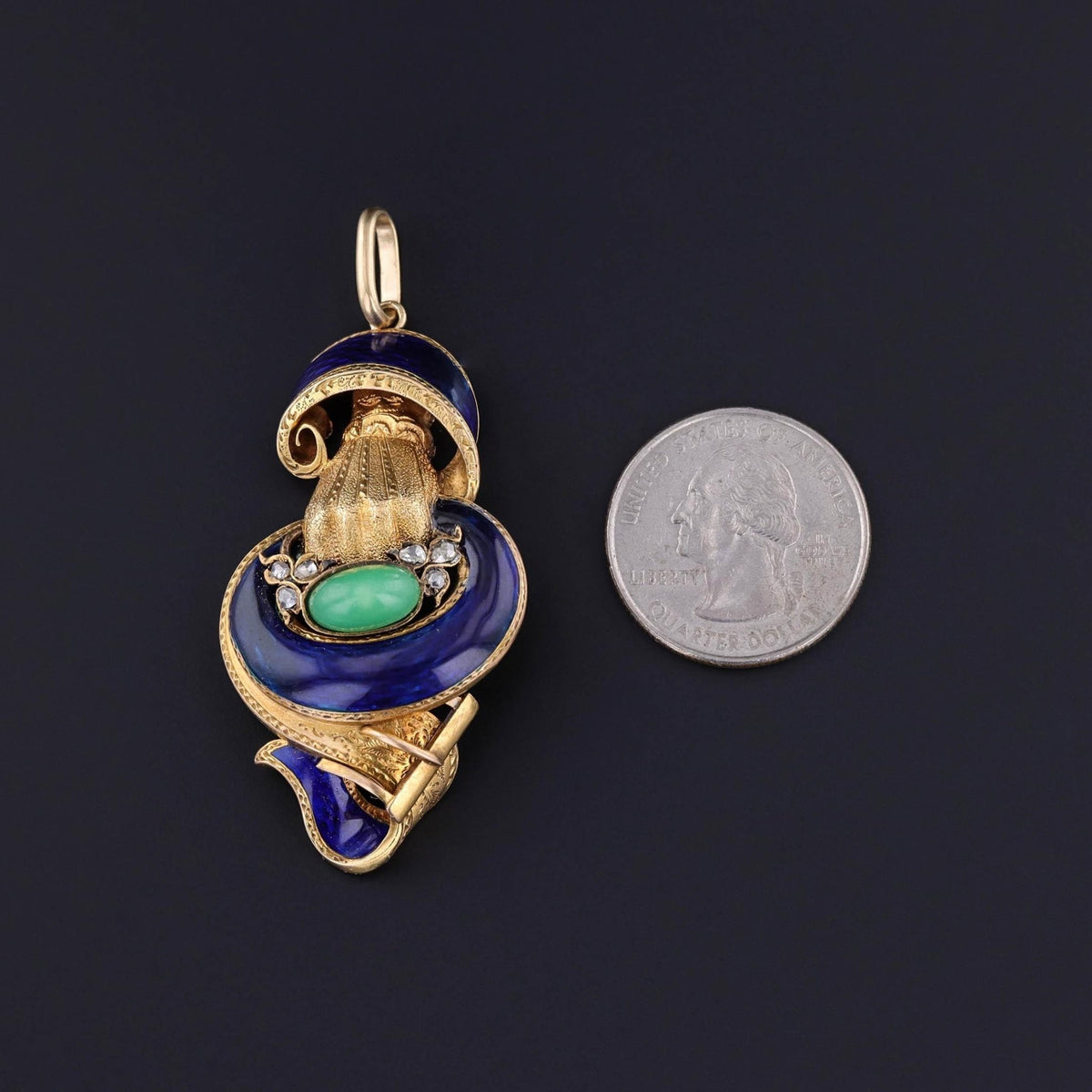 Antique Enamel Hand Pendant of 18k Gold - Trademark Antiques