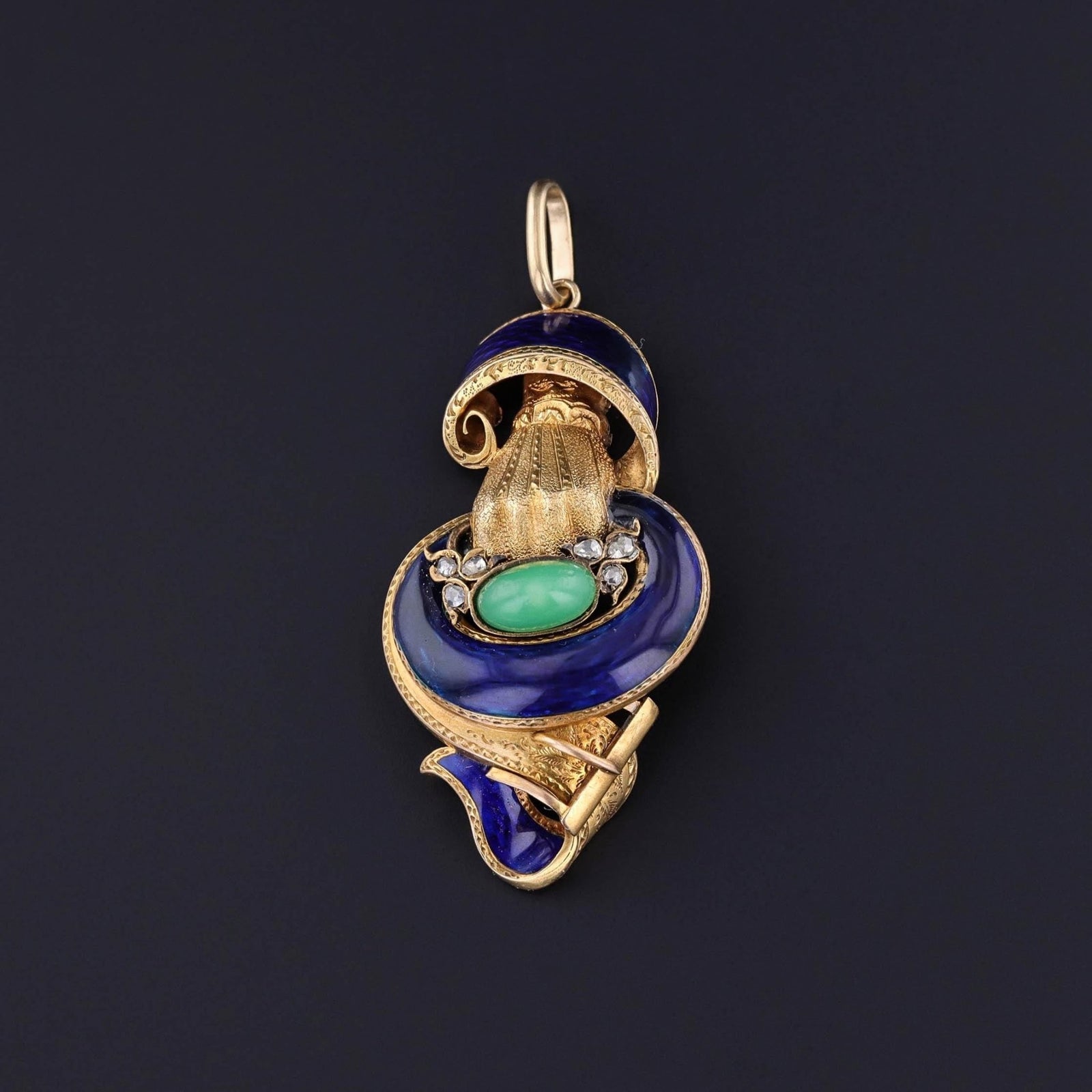 Antique Enamel Hand Pendant of 18k Gold - Trademark Antiques