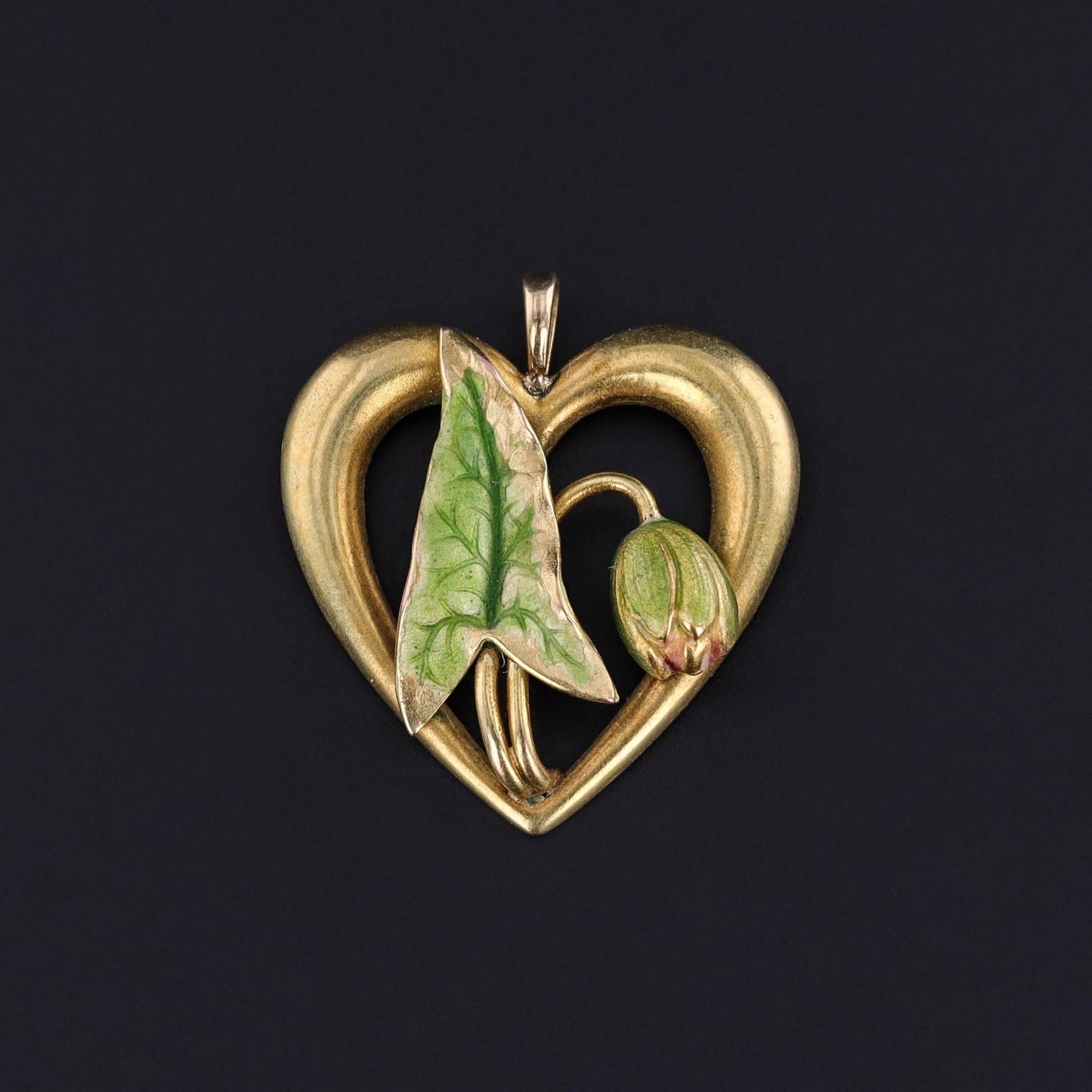 Antique Enamel Heart Conversion Pendant of 14k Gold - Trademark Antiques